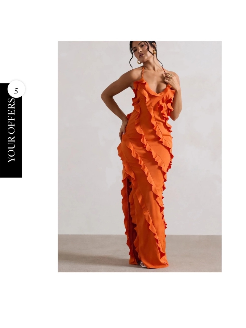 Club L London Orange Ruffle Halter Maxi Dress